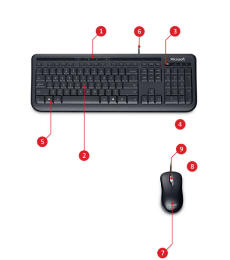 Bộ bàn phím, chuột có dây Wired Desktop 600 màu đen Microsoft 9