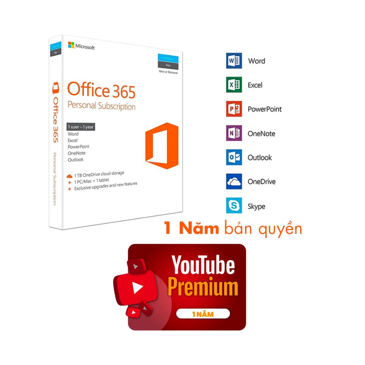 Bộ phần mềm bản quyền 1 năm (Microsoft Office 365, Youtube Premium) -  NewTechShop