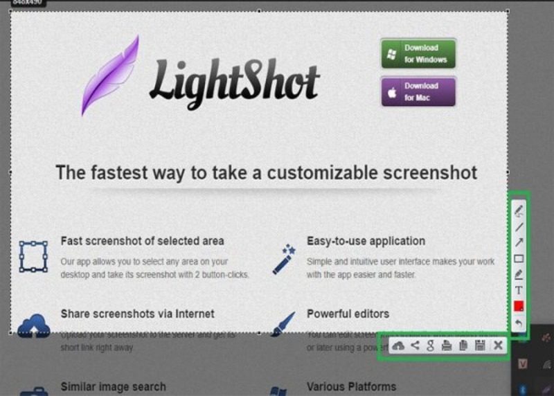 Chọn vùng mong muốn chụp màn hình hiển thị vị LightShot