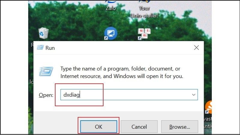 5 Cách kiểm tra card màn hình laptop, máy tính đơn giản 3 Hộp thoại RUN bạn nhập "dxdiag" và nhấn OK để xem card màn hình