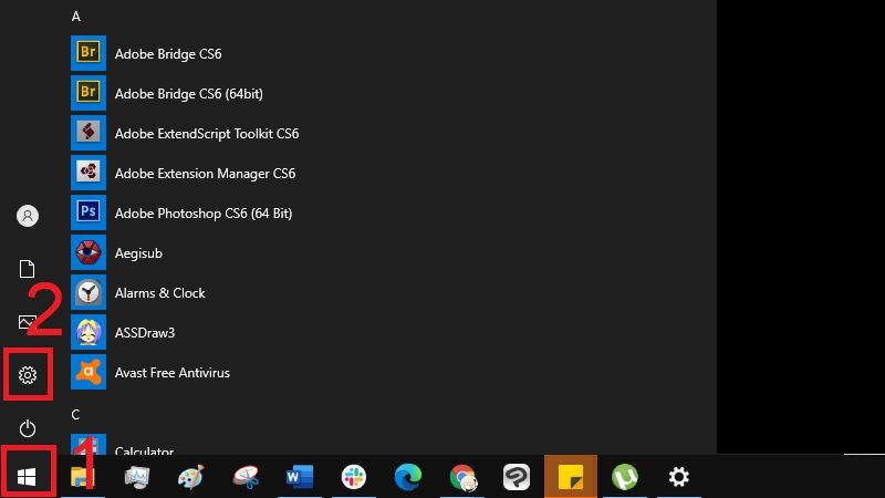 Vào Start menu và chọn Settings