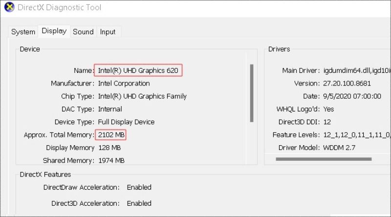 5 Cách kiểm tra card màn hình laptop, máy tính đơn giản 4 Tại cửa sổ DirectX Diagnostic Tool, bạn chuyển sang tab Display để xem