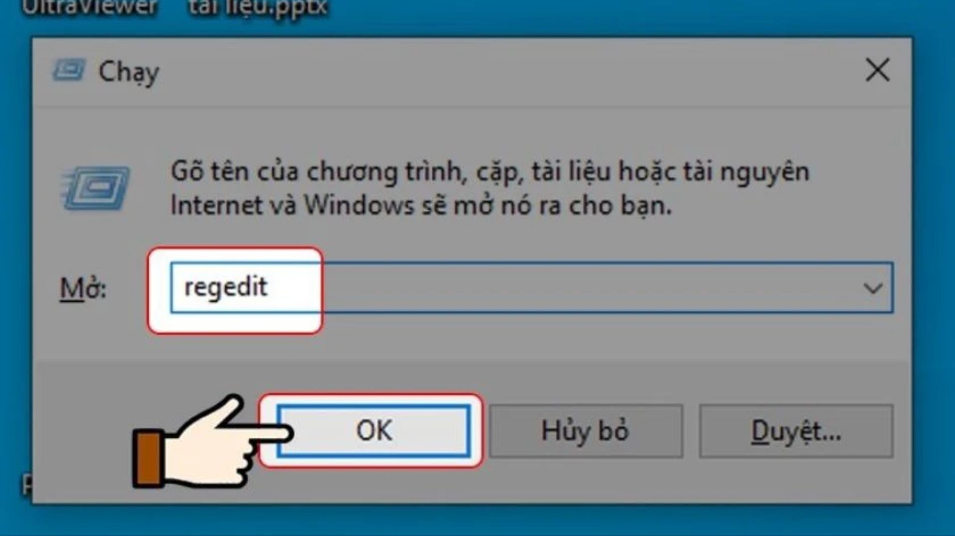 Nhập regedit