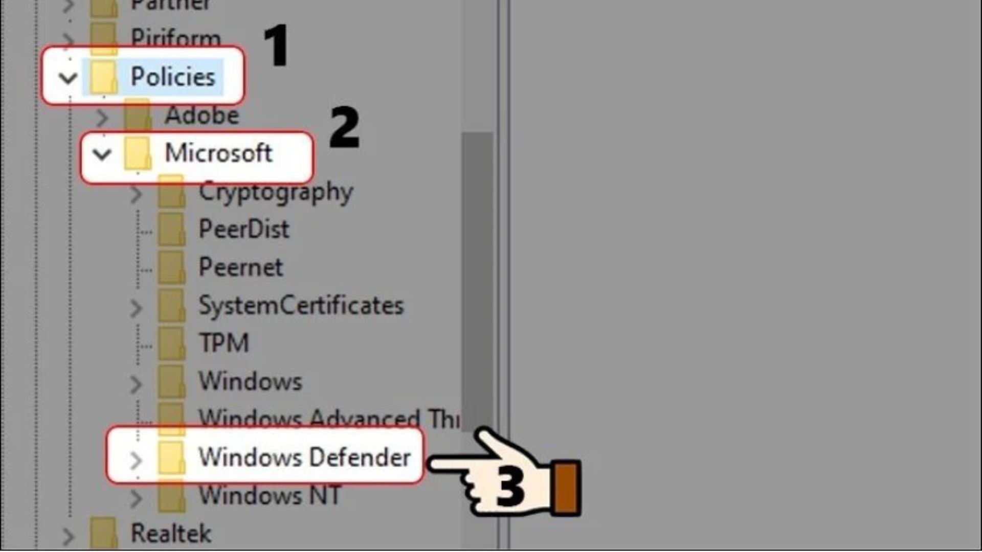Thao tác sau đó chọn Windows Defender