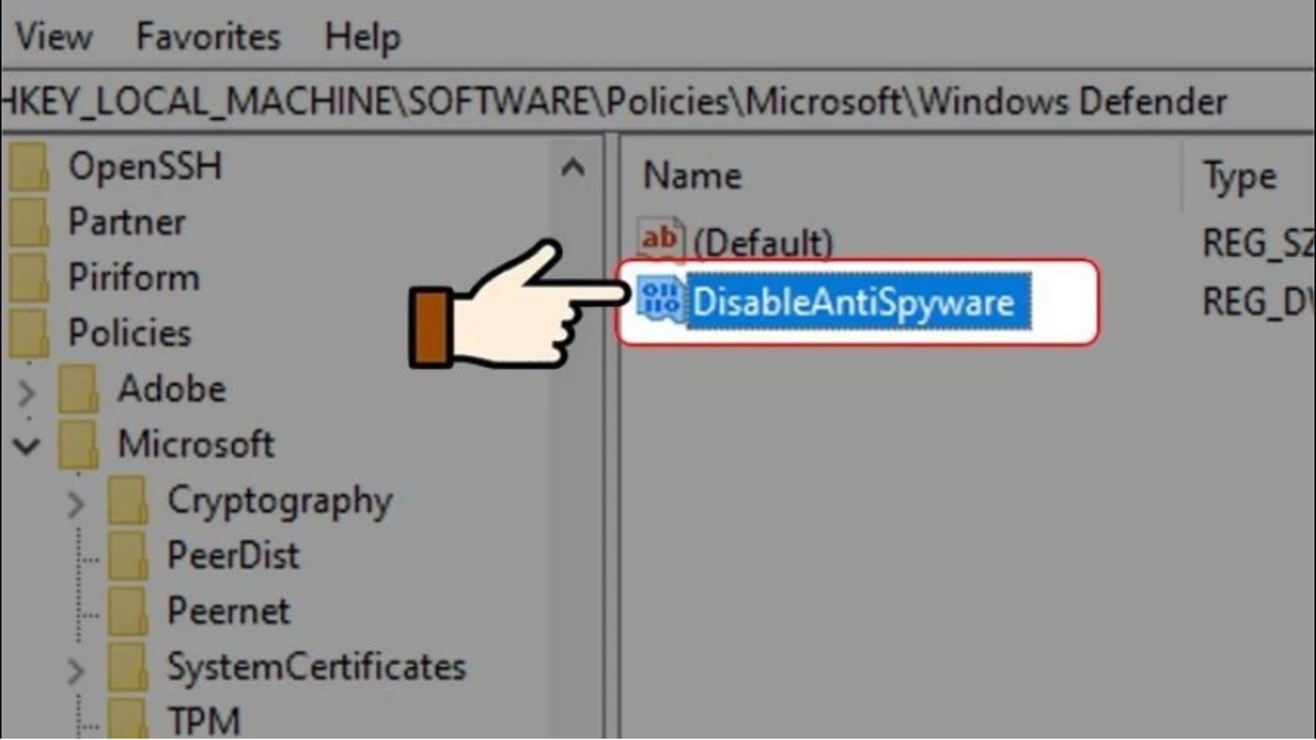 Nhấn đúp vào khóa DisableAntiSpyware