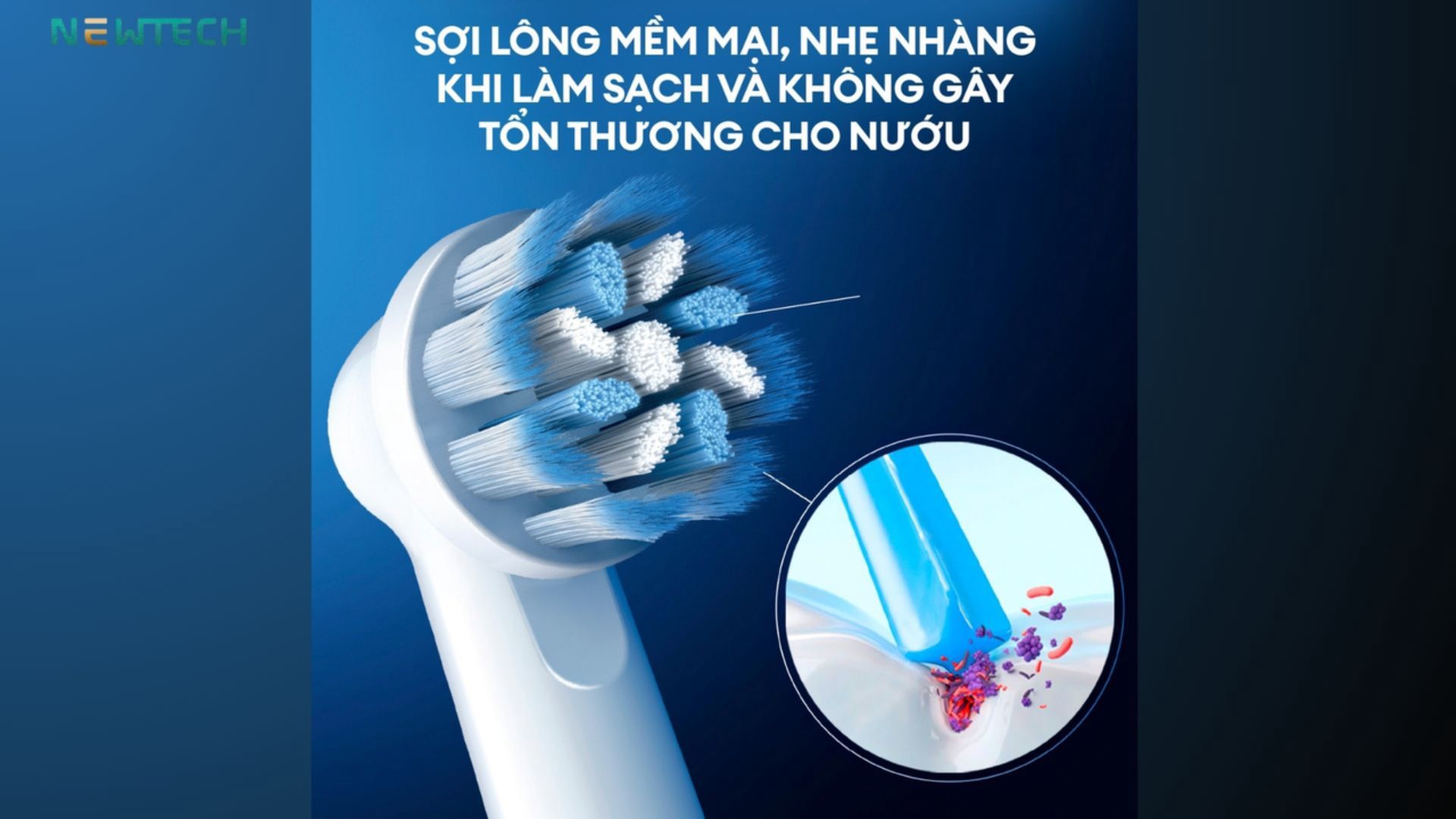 Cảm giác êm dịu mà vẫn sạch sâu đến từ đầu bàn chải Sensitive Clean