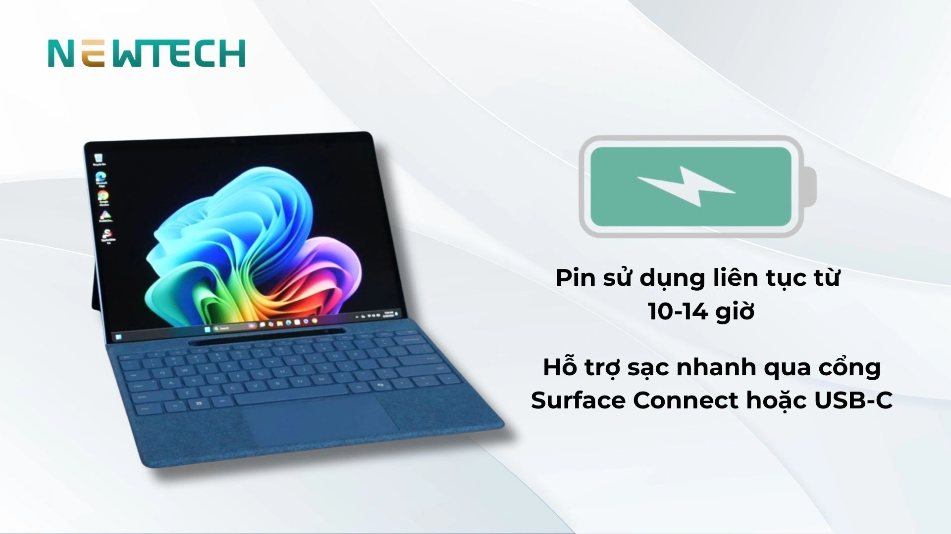 Surface Pro 11 - Snapdragon X Plus 16GB/256GB (Refurbished) 13 Dung lượng pin sử dụng liên tục nhiều giờ