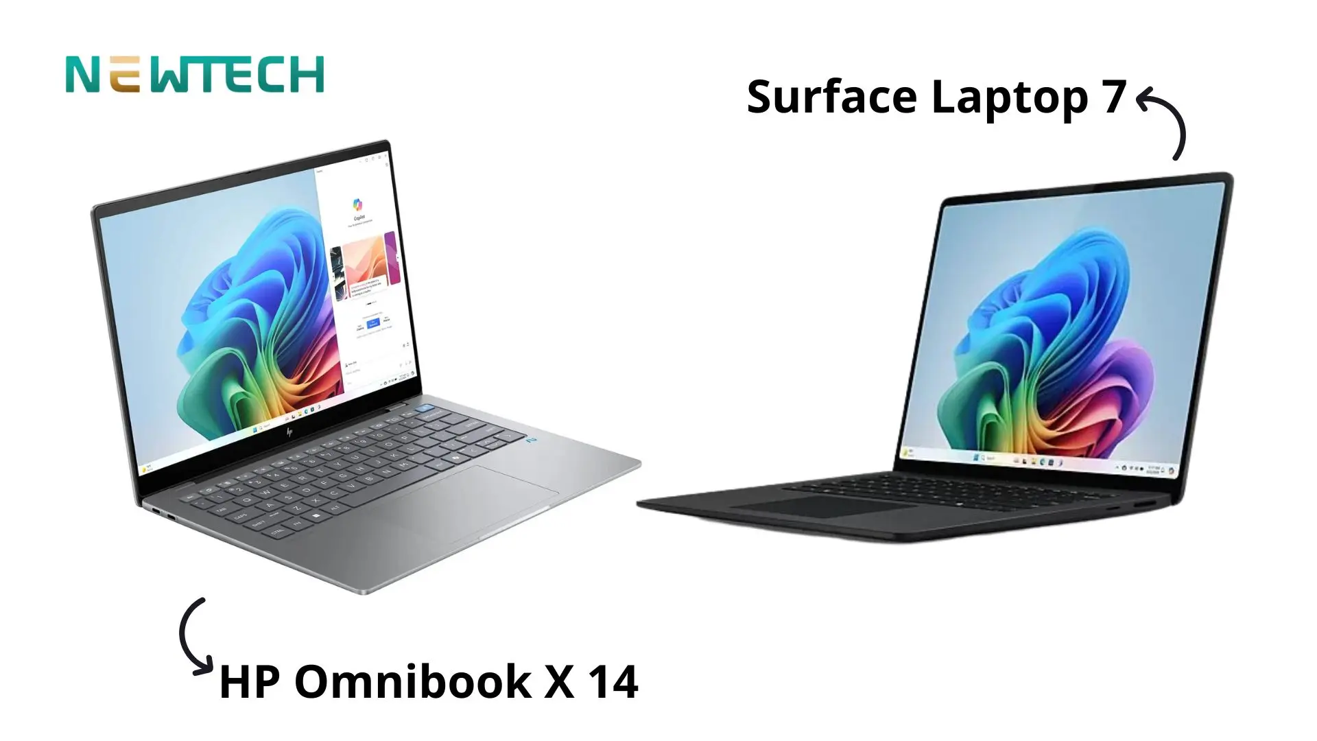HP Omnibook X 14 và Surface Laptop 7 có thiết kế sang trọng, dễ di chuyển