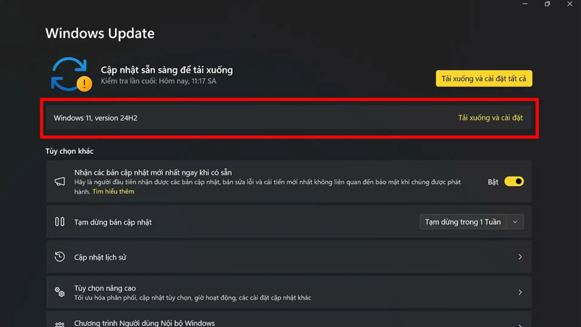 Bước 3 tiên khi cập nhật Windows 11 24H2 