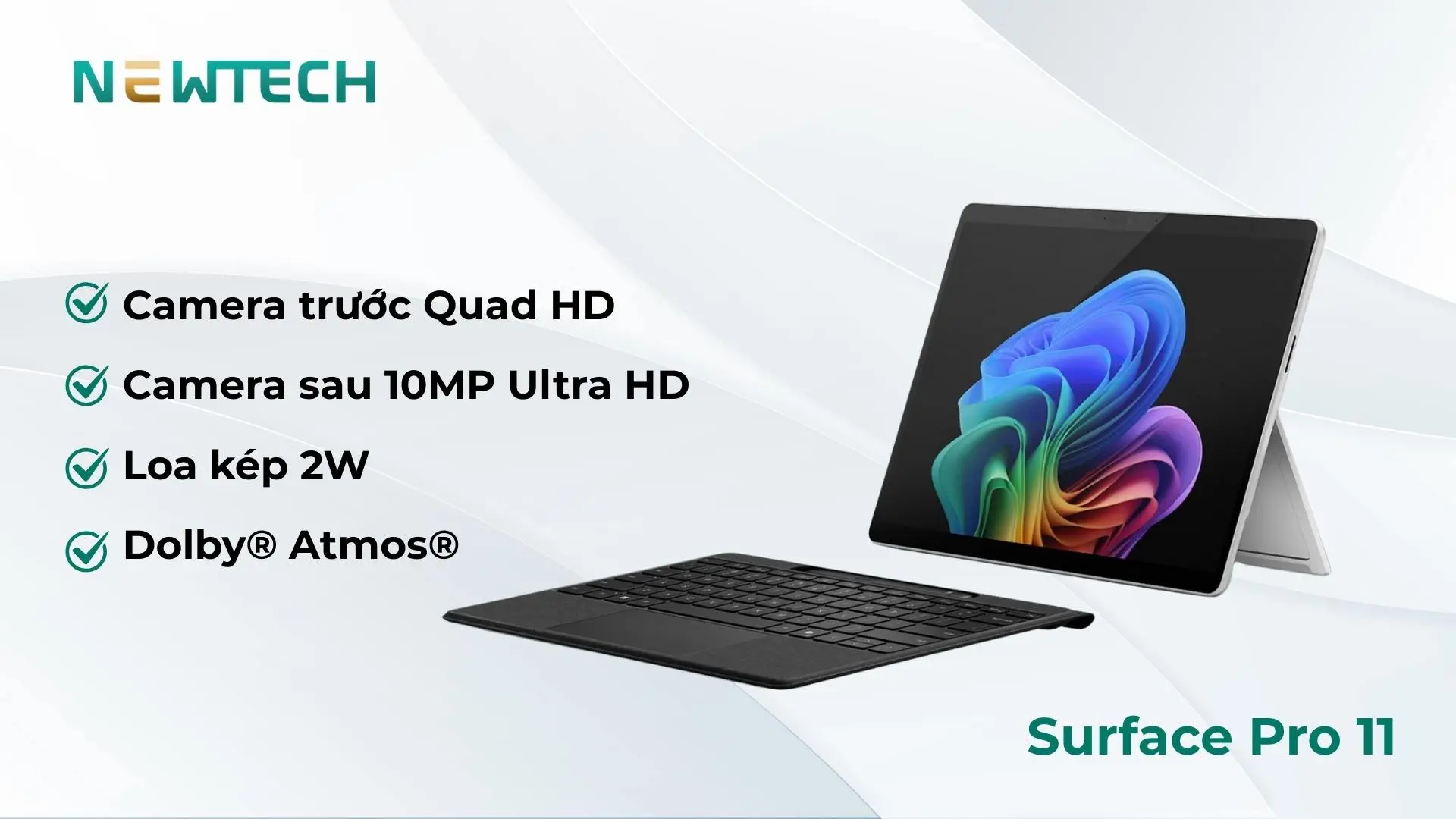 Surface Pro 11 - Snapdragon X Elite 32GB/1TB (Refurbished) 10 Camera và Âm thanh đạt chuẩn