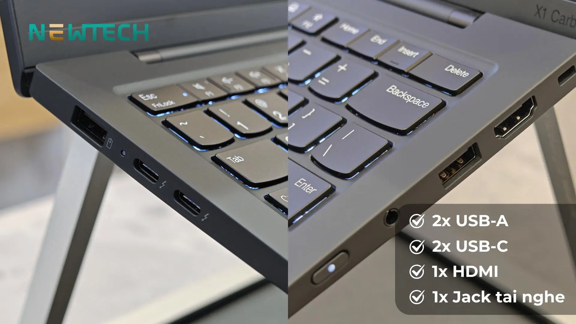 Lenovo ThinkPad X1 Carbon Gen 13 14 inch Aura Edition Ultra 7 255H/32GB/512GB WUXGA Win 11 (21NX0039VN) 15 Cổng kết nối cơ bản tiện lợi