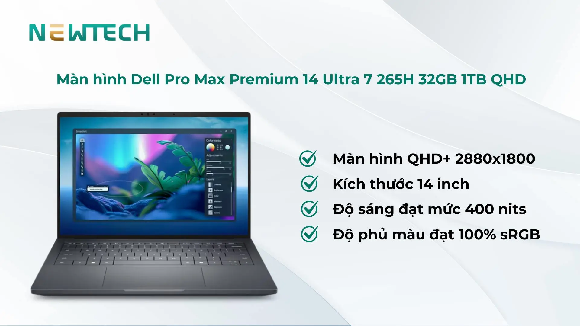 Màn hình QHD 14 inch sắc nét, độ chi tiết cao