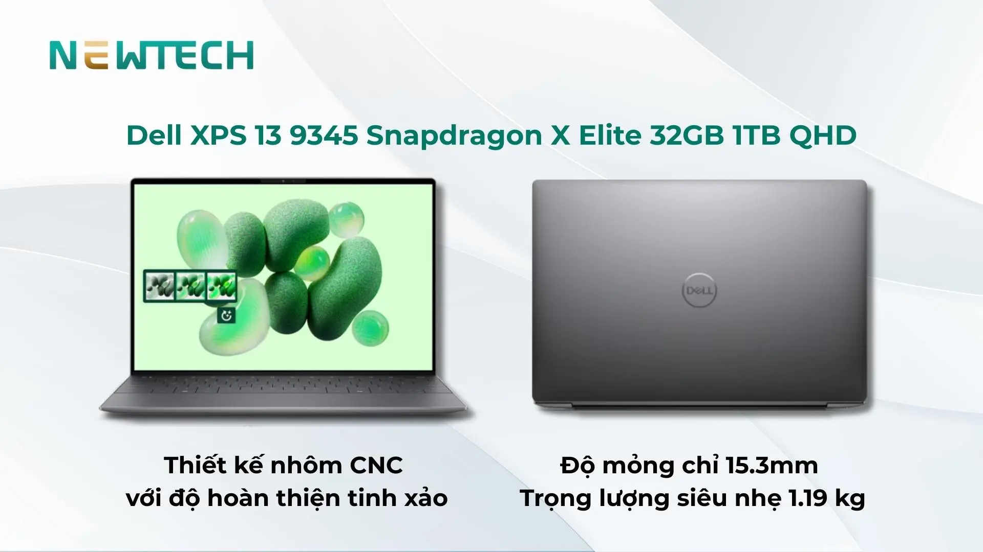 Dell XPS 9345 13.4 inch Snapdragon X Elite 32GB 1TB QHD+ New 22 Thiết kế tinh xảo với khung nhôm cao cấp