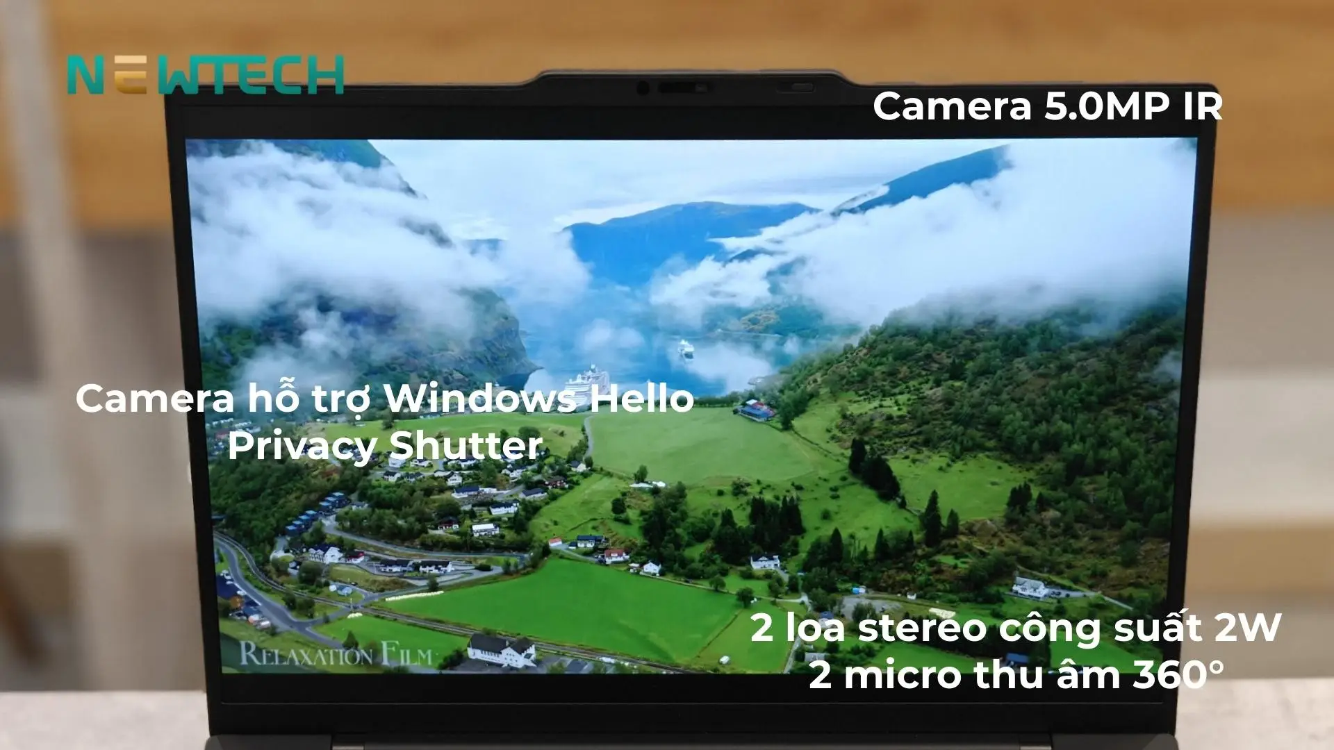 Webcam 5.0MP nhận diện khuôn mặt, âm thanh chuẩn chỉnh